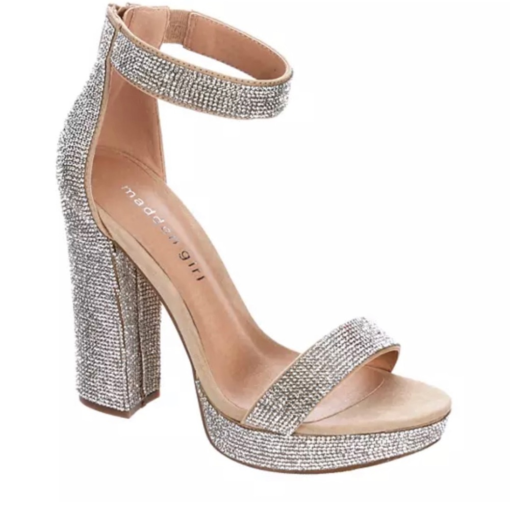 Women- Dress Shoes MADDEN GIRL SIREN Platform Rhinestone Sandal Silver Size 8 - Picture 9 of 12